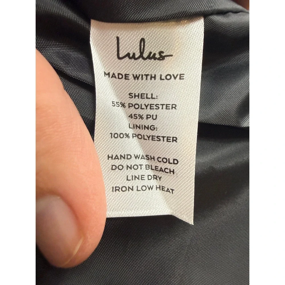 Lulus Black Vegan Faux Leather Mini Skirt Pockets L A-Line Edgy Biker Goth Moto‎
